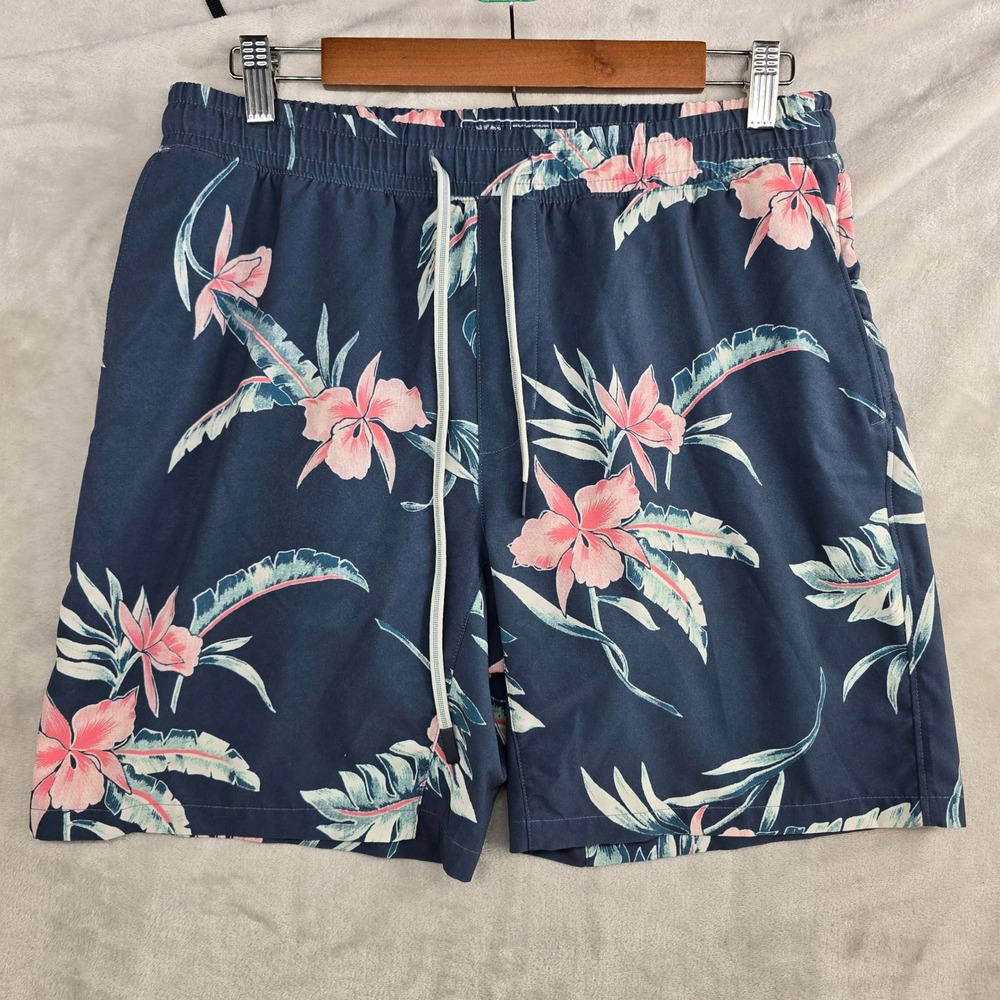 FAHERTY Men's Swim Trunks Size Medium Blue Floral Quick Dry Elastic Waist